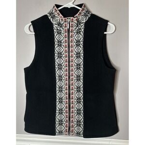 LL Bean Vest Nordic Fleece Snowflake Fair Isle Classic Black Knit Warm Outdoors